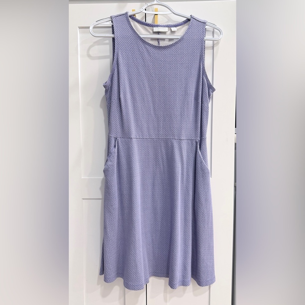 New York & Company Blue and White Chevron Sleeveless Dress with Pockets